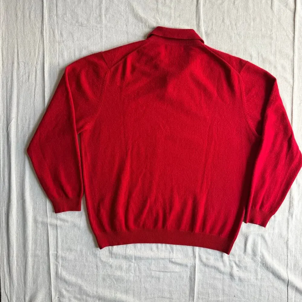 Cashmere Sweater Men's XL Red Polo Collar Pullover Luxury Knit Classic Turnbury